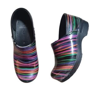 Dansko Patent Leather Ribbon Neon Swirl Classic Platform Nurse Clog 38